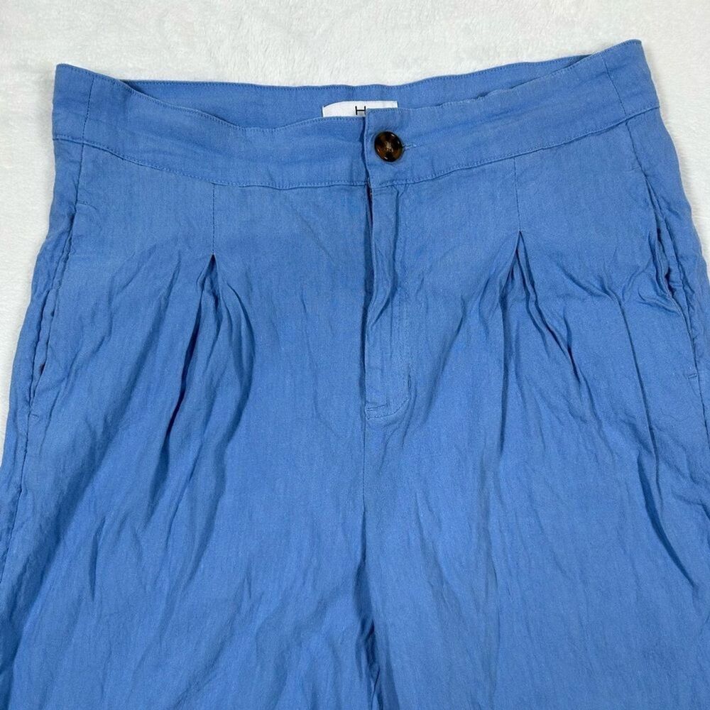 Halston Linen Blend Wide Leg High Rise Blue Ankle Pants Women’s Size 10 - Picture 3 of 7